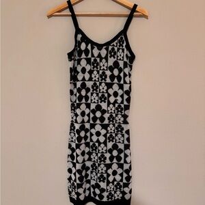 Black and White Floral Pattern Dress with Cardigan
